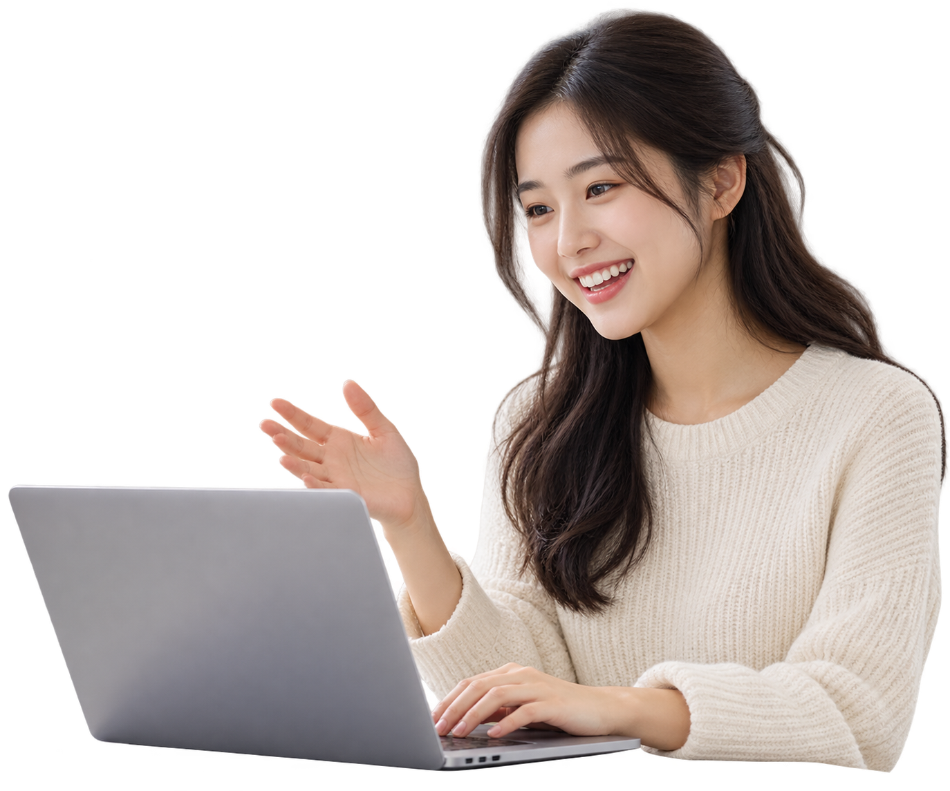온라인 영어 수업에서 환하게 웃으며 말하는 학생
